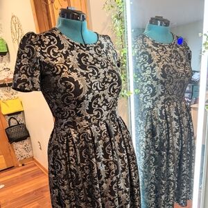 Anthropologie Black and Gold Midi Dress